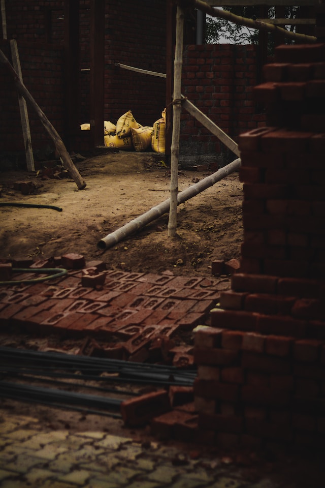 A party wall being constructed.
