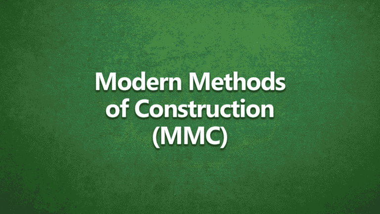 Green background with bold white text in the centre that reads, "What are Modern Methods of Construction (MMC)?" The text is in all capital letters with a slight shadow effect, giving it a strong, clear appearance.