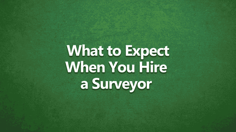 Green textured background with large white bold text in the centre reading “What to Expect When You Hire a Surveyor.”
