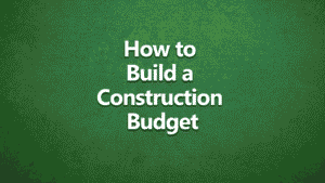 Text on green background reading “How to Build a construction budget,” used as a title image for a property advice video by Harrison Clarke Chartered Surveyors.