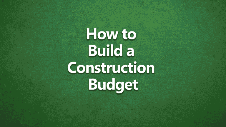 Text on green background reading “How to Build a construction budget,” used as a title image for a property advice video by Harrison Clarke Chartered Surveyors.