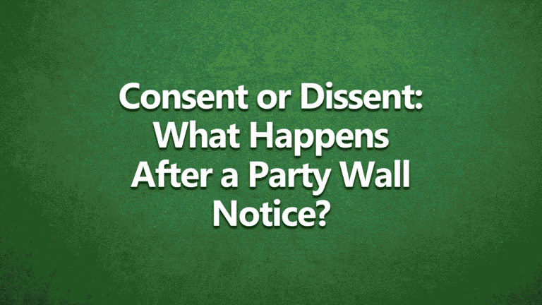 Consent or Dissent: What Happens After a Party Wall Notice?” — white bold text on a green textured background.