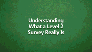 Dark green background with bold white writing saying Understanding What a Level 2 Survey really is
