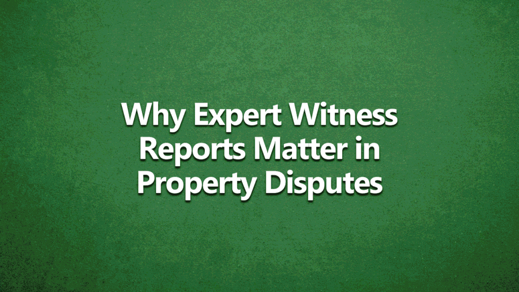 Why Expert Witness Reports Matter in Property Disputes - White text on dark green background