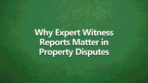 Why Expert Witness Reports Matter in Property Disputes - White text on dark green background