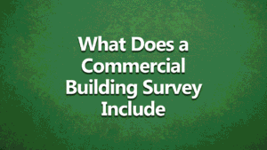 What does a commercial building survey include - white text on dark green background